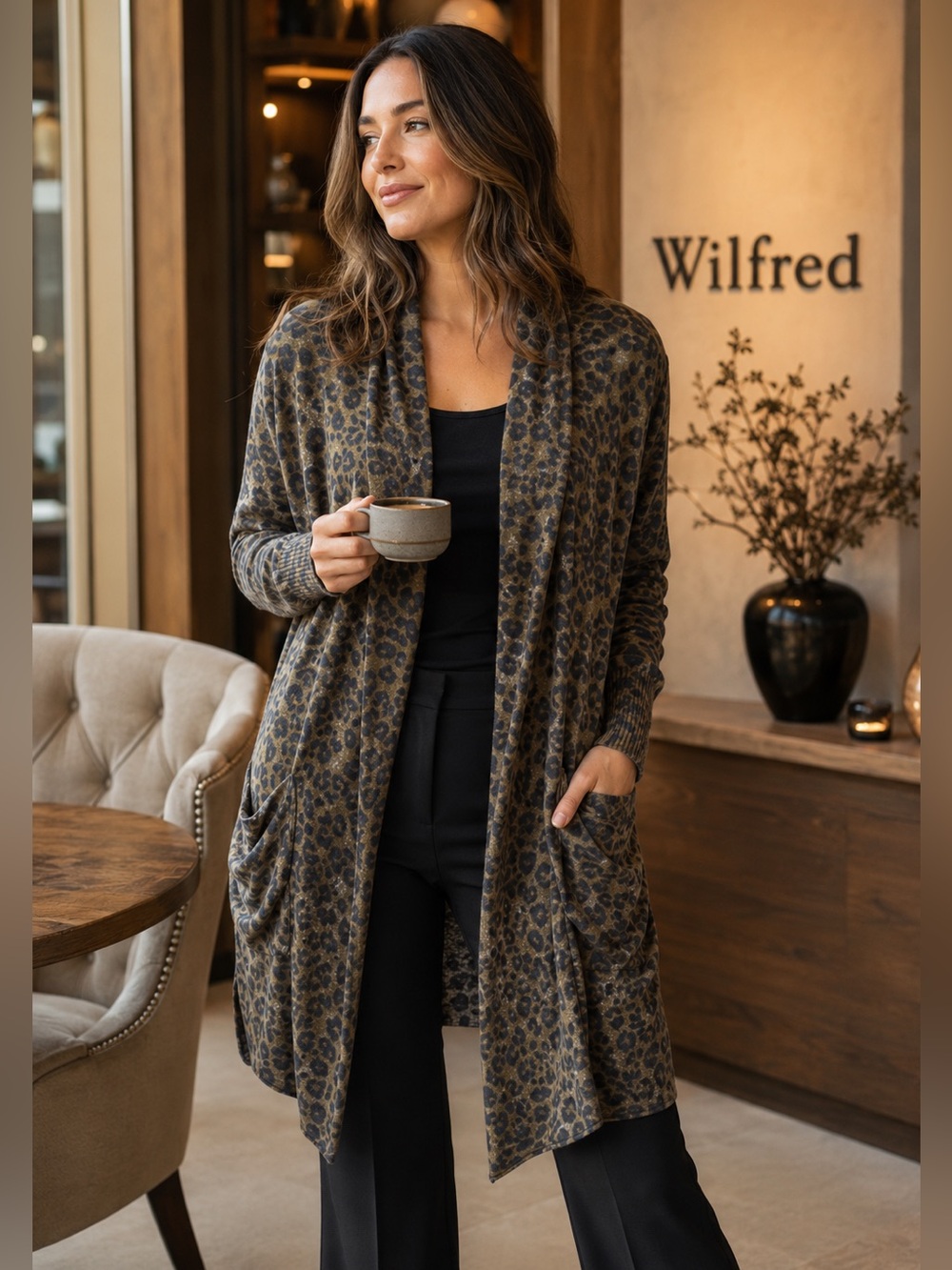 Aritzia Wilfred silk cashmere leopard cardigan – size small